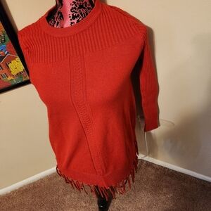 Estrna Jane Fringed Red Sweater Small Excellent